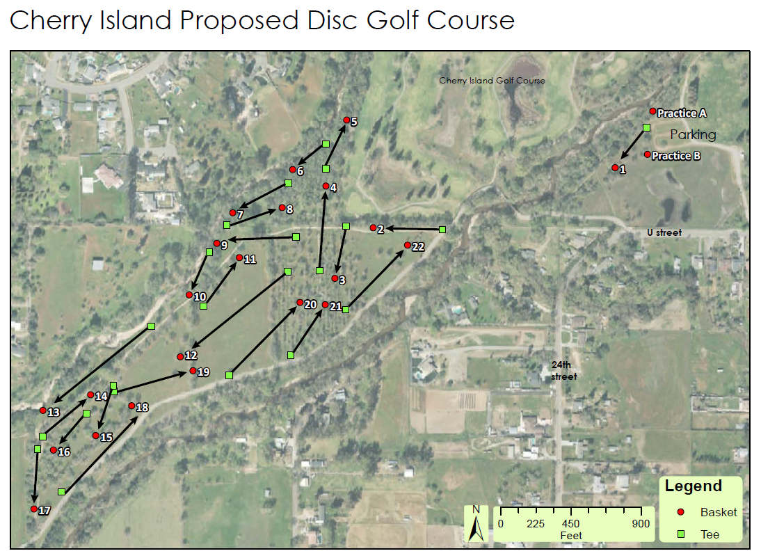 Map of the proposed Dry Creek Parkway Disc Golf Course